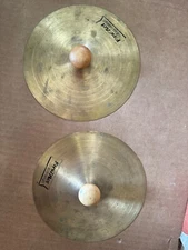 Two Vintage First Act Discovery Crash Ride Finger Cymbal w/ Wood Handle 6.5"D