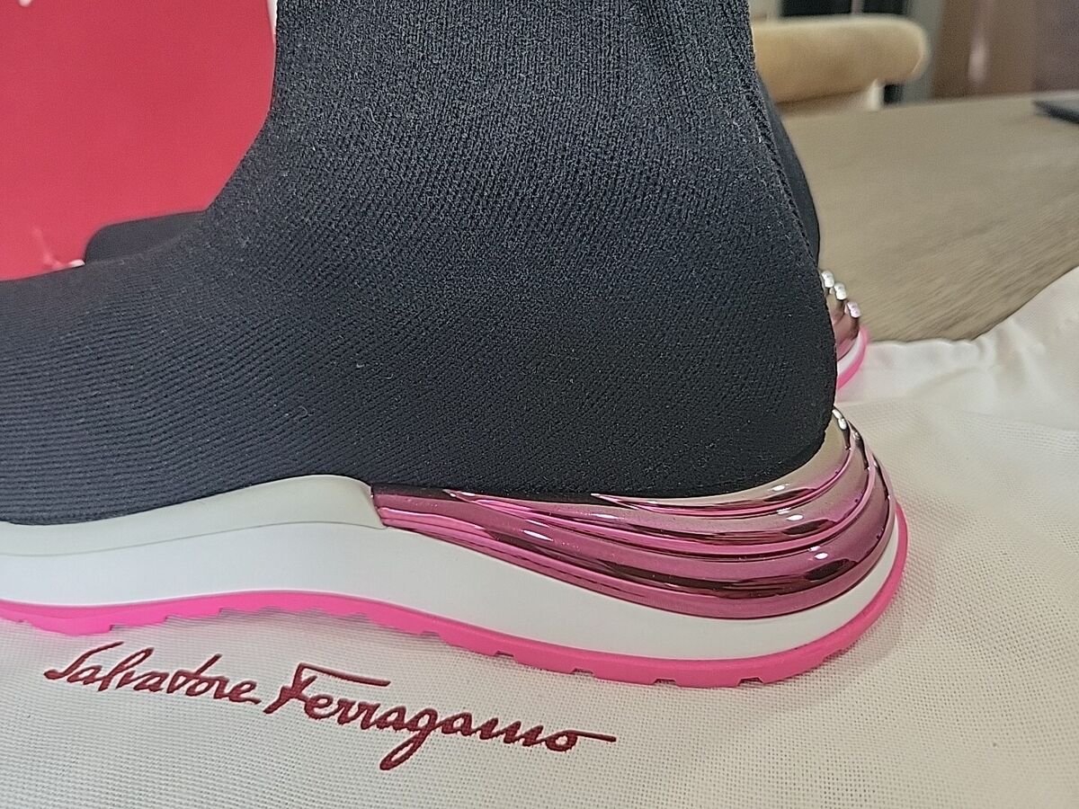 Salvatore Ferragamo Women Black Pink Ninette Sock Sneaker Salvatore Ferragamo Women Black Pink Ninette Sock Sneaker