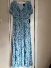 Adrianna Papell Floral Maxi Dress in Blue and Green, Size 8