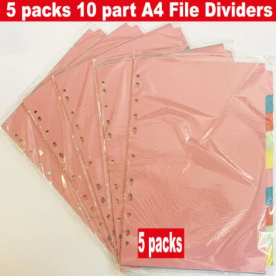 INITIATIVE [5 Pack] A4 File Dividers 10 Part | A4 Subject Dividers 10 Part Card Folder