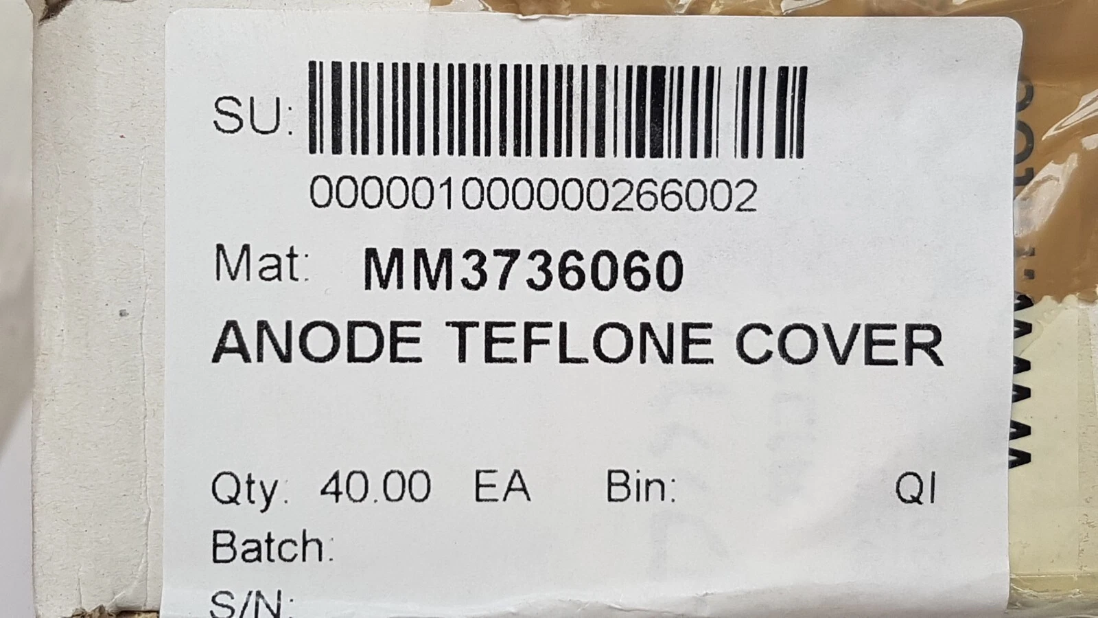 Lumenis material label reading MM3736060 ANODE TEFLONE COVER