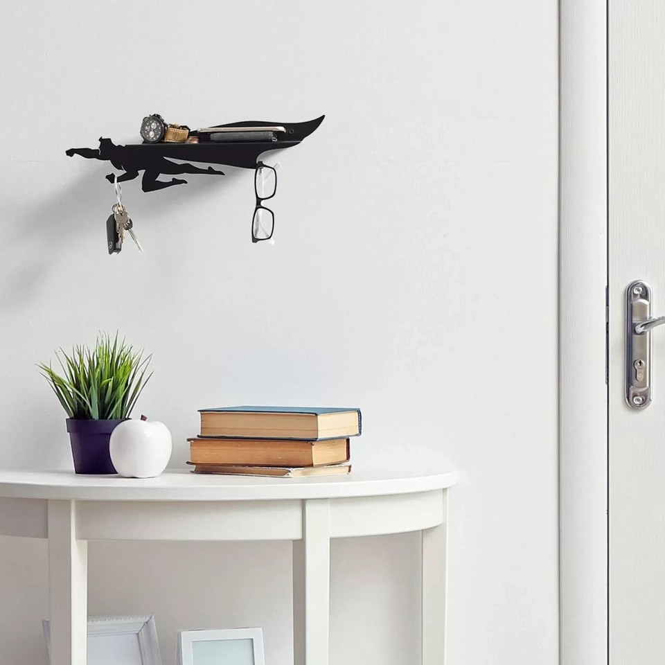 Mail Organizer & Key Holder For Wall Decor Black Metal Shelf & Entryway