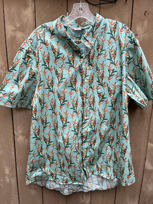 Ken LTD Green Bird of Paradise Print Short Sleeve Button Shirt - Men's Sz XXXL