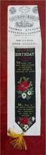 A Birthday Blessing Silk Souvenir Ribbon c. 1870 Thomas Stevens woven book mark
