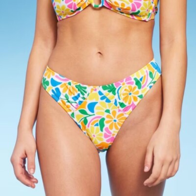 Wild Fable Women's L Large Bikini Bottom Floral Scoop Ultra Cheeky High Leg New