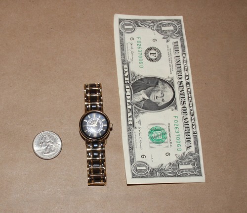 Elgin Womens EG353 Gold-Tone Black Ceramic Crystal Accented Watch w/Box New Bat. - Picture 20 of 24