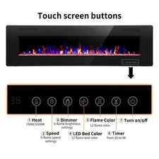 68in Electric Fireplace Wall-Mounted & Recessed Fireplace,Inset Heater Electric