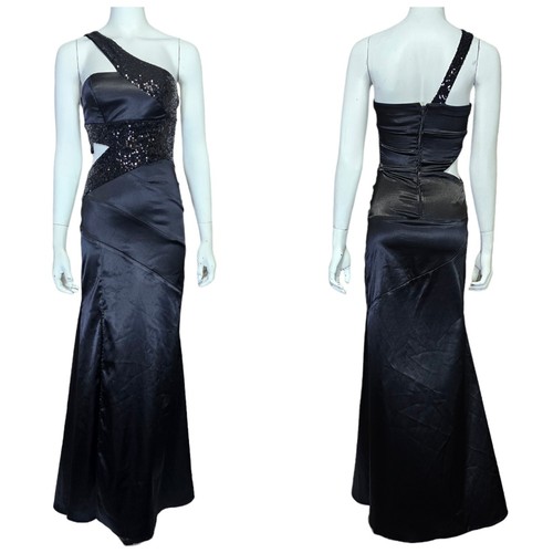 Josh & Jazz Womens 3/4 Black Satin Sequin Cutout One Strap Prom Formal Gown