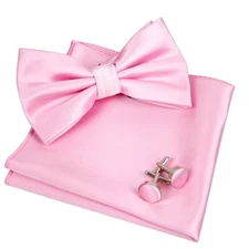 Mens Tuxedo Bow Tie Hanky and Cufflinks SetPink