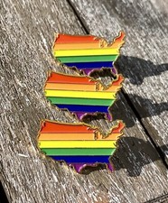 LOT OF 3 USA Outline Rainbow Gay Pride 1.25" Lapel Pin LGBT LGBTQ