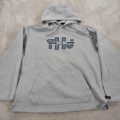 Vintage Tommy Jeans Hilfiger Sweatshirt Mens XL Hoodie Y2K Gray Embroidered