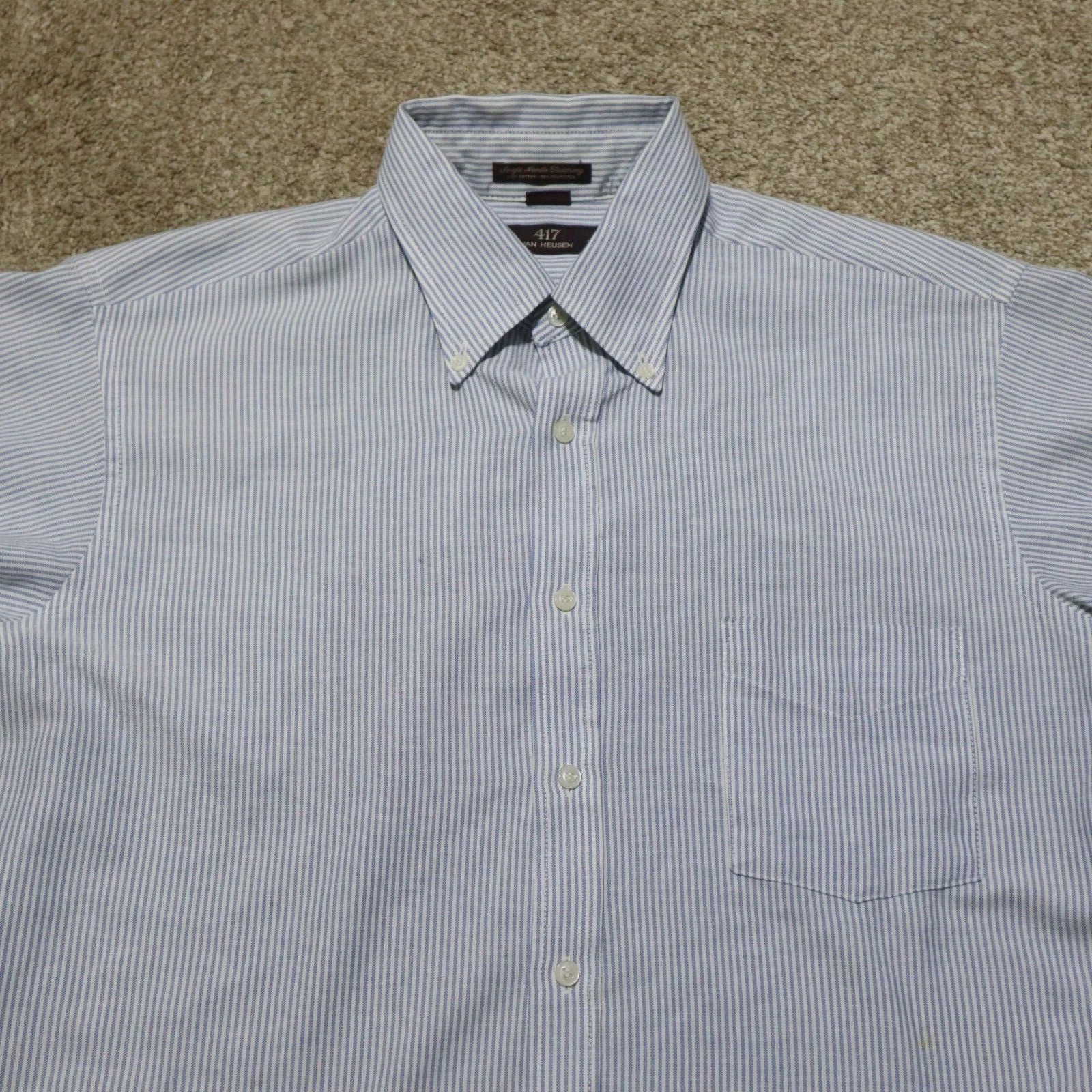 VANS Camicia abito Van Heu 417 Oxford blu righe punto ago singolo uomo 16 5