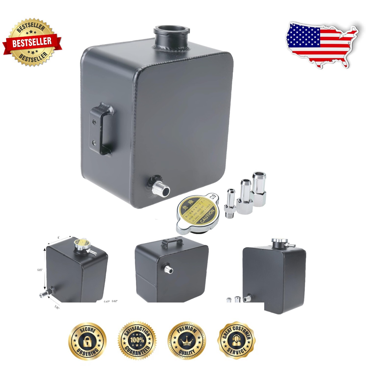 2.5L Aluminum Alloy Universal Coolant Overflow Tank for Cars & Trucks - Black