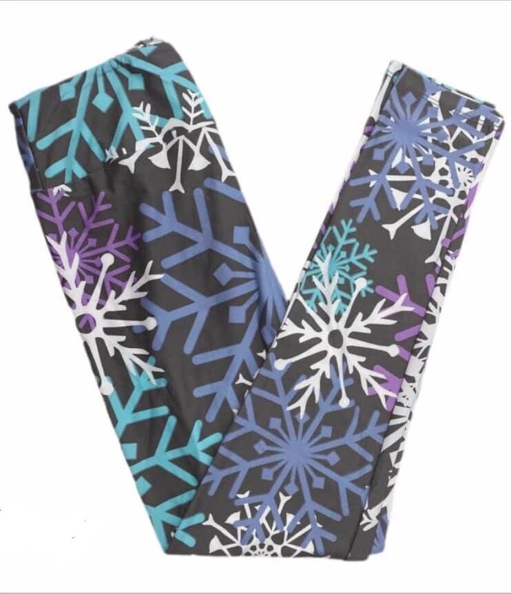 LuLaRoe LEGGINGS TC2 CHRISTMAS DREAM COLLECTION GRAY PURPLE AQUA SNOWFLAKES  2021