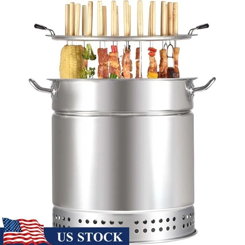 Portable Charcoal BBQ Grill Smokeless Vertical Hanging Net 360° Heat Circulation