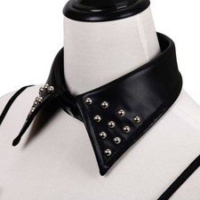Women Retro Punk Style Faux Leather Collar Decor Stand Up Studded Fake Collar
