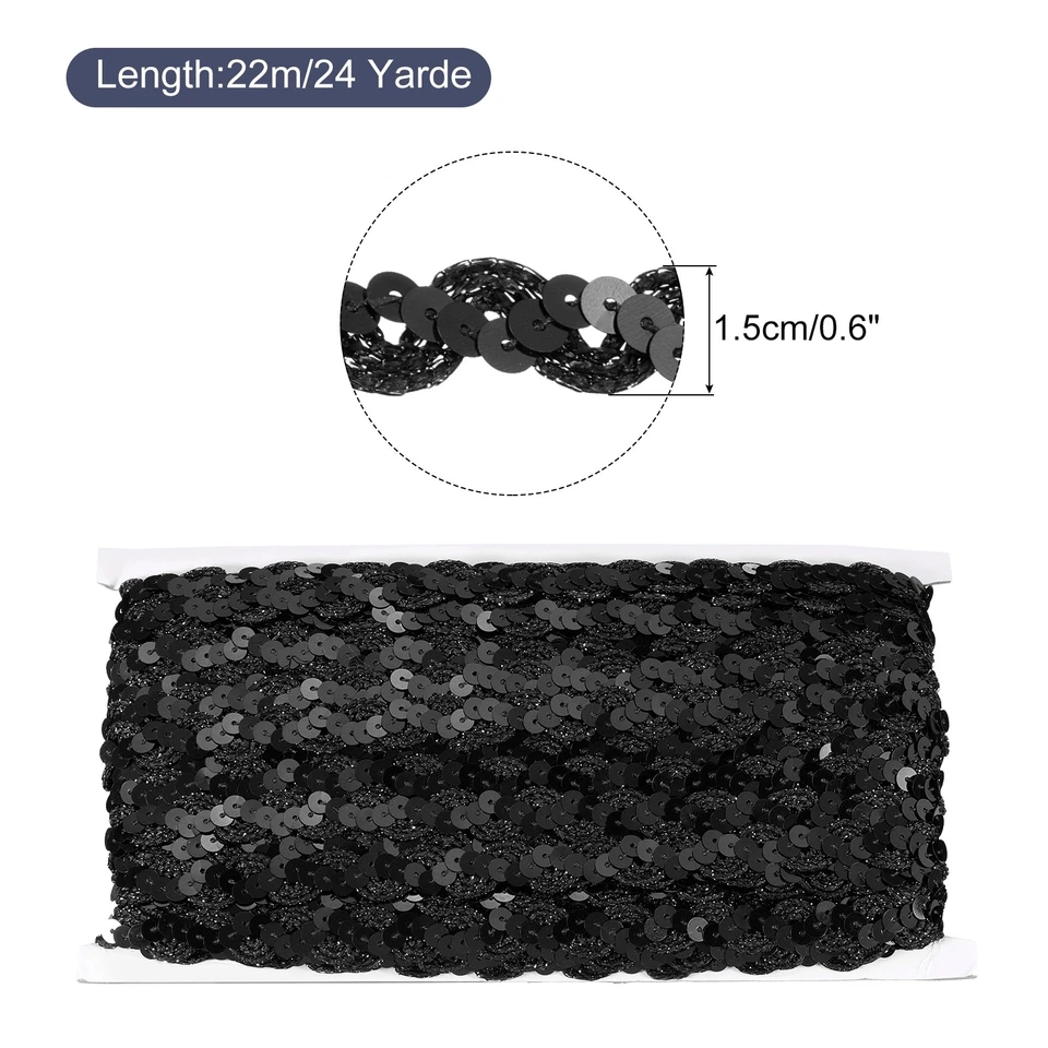 Lentejuelas de 24 yardas con cuentas de encaje ribete trenzado de 0,6 pulgadas negro Foto 2 de 4