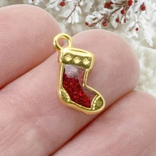 Gold Christmas Stocking Charms 2-Pack, Holiday Jewelry Making, Festive Earrings