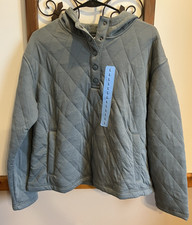 Lands' End Womens Midweight Relaxed Fit Quilted Pullover Hoodie Light Blue SizeL