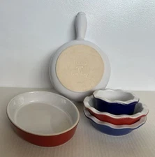 Emile Henry Bakeware Lot-France Mini Pie Plates, Custard Dish, Oval Baker Fondue