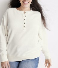 Maurices Henley Pullover Sweatshirt White Relaxed Drop Shoulder Medium Women s