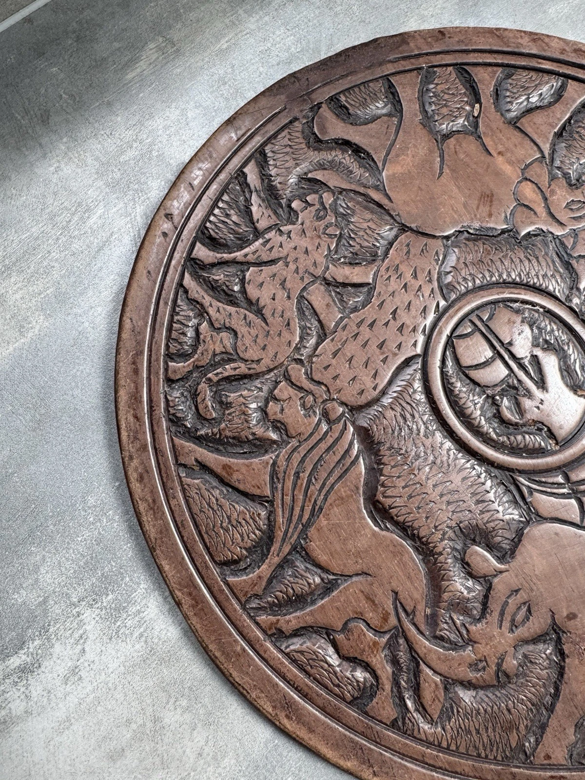 African Hand Carved Wooden Decorative Plate/Platter Double Sided Safari Animals 3