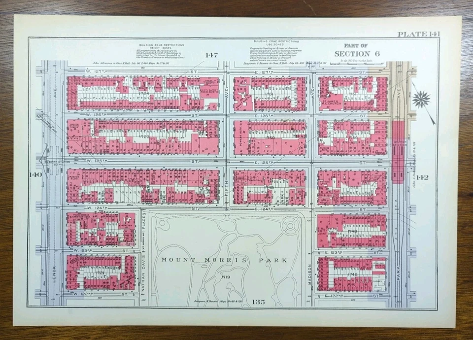 1934 New York City NY Map LENOX Av-PARK Av W116-W127 St MOUNT MORRIS Aka GARVEY - Image 2 of 4