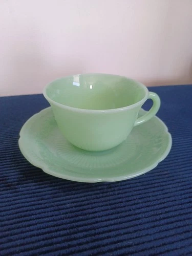 FIRE KING JADE-ITE JADITE ALICE CUP AND SAUCER WITH TARGET BOTTOMS