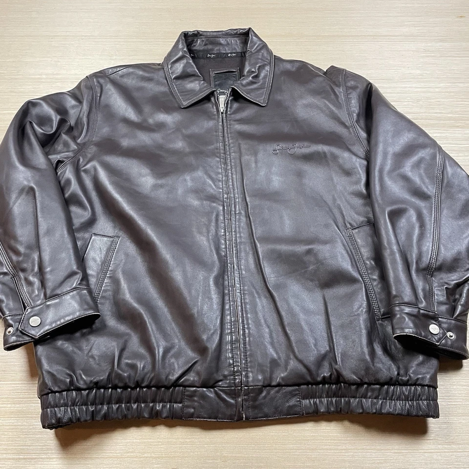 Chaqueta de Cuero Sean John De Colección Años 90 Y2K Firma Logo Bombardero Para Hombre XL Hip Hop Foto 2 de 4