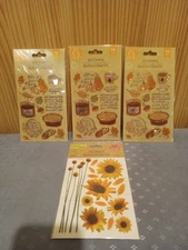CRAFTERS SQUARE LOT OF 4 FALL STICKERS AUTUMN LEAVES PIE PUMPKINS 3D FLAT ORANGE
