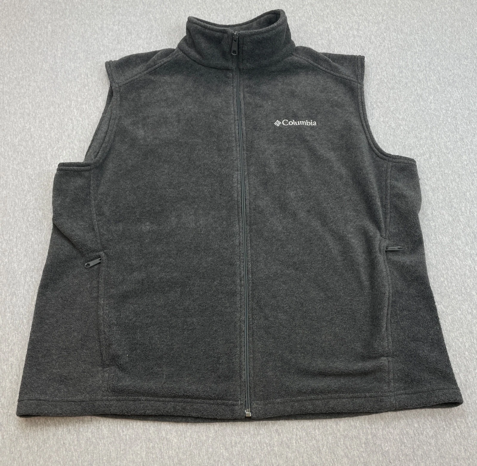 Columbia Vest Mens Large Gray Flannel Full Zip Mock Neck Pockets