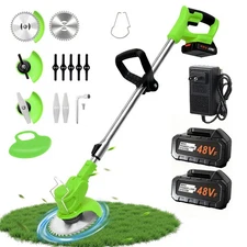 Electric Cordless Grass String Trimmer Lawn Edger Weed Wacker Cutter + 2 Battery