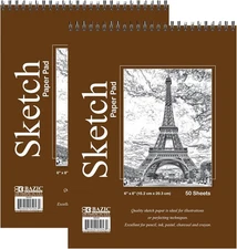 BAZIC Sketch Pad 50 Sheet 6" X 8", Top Bound Spiral Sketchbook Drawing Pads, Ske