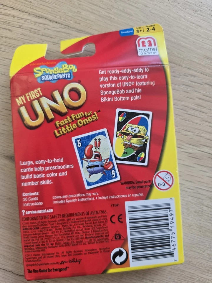 NEW My First UNO Spongebob Squarepants King Size Card Game Preschool Mattel Read - Image 4 of 4