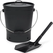 INNO STAGE Ash Bucket with Lid and Wood Handle Coal Shovel, 2.3 Gallon, Black 