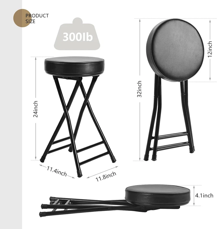 Cushioned Padded Folding Stool,23.6-Inch Counter Height Bar Stool,Portable Foldi - Image 3 of 4