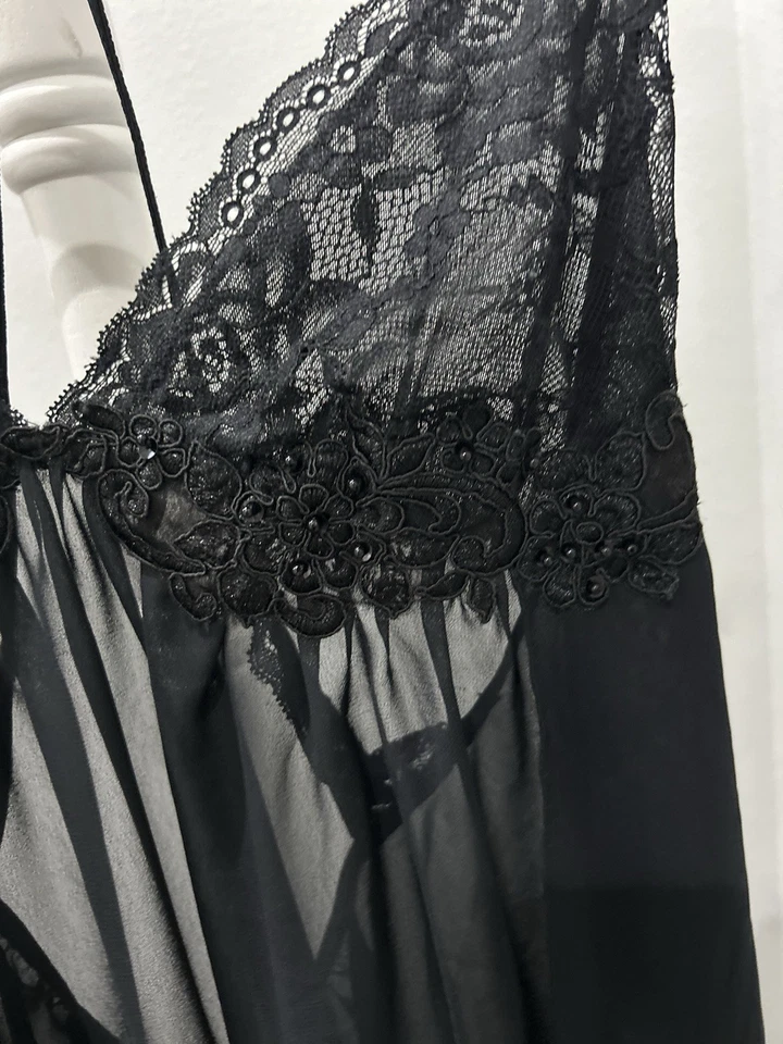 LINEA DONATELLA SHEER 黑色花卉珠和蕾丝装饰晚礼服 M 码 — 第 2/4 张图片