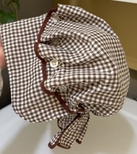 Vtg Ladies Gingham Prairie Bonnet Frontier Pioneer Brown Plaid