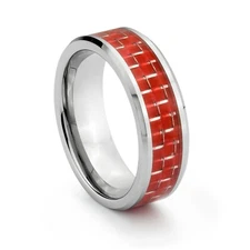 TungstenMasters 8MM/6MM Tungsten Mens/Womens Carbon Fiber Red Wedding Band Ring