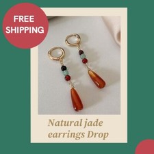 Natural jade earrings Drop Jade pendant earrings retro High quality Handmade