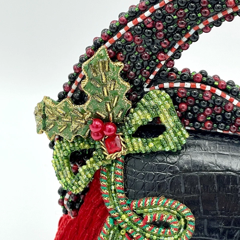Mary Frances Christmas Holiday Party Poinsettia Beaded Red Velvet Purse Handbag - Image 3 of 4