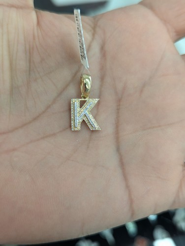 Real Natural Diamond 10kt Yellow Gold Two-tone Bubble Style Initial K Pendant - Picture 2 of 6