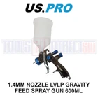 US PRO 1.4MM Nozzle LVLP Gravity Feed Spray Gun 600ML 8784
