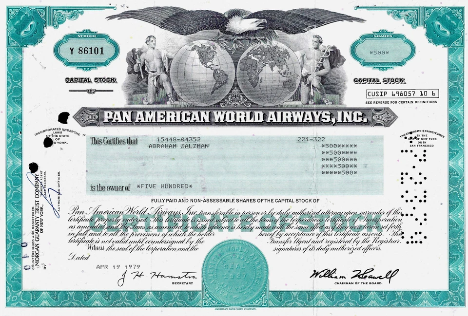 Pan American World Airways Inc.,  19. 04. 1979  - 500 Shares - Bild 1 von 1