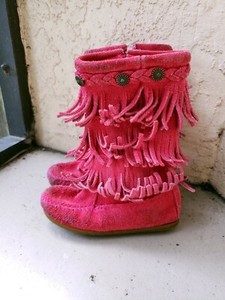 pink fringe booties