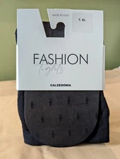 CALZEDONIA 30 DENIER SHEER DIAMOND PATTERN PANTYHOSE TIGHTS SIZE T.XL / BLACK