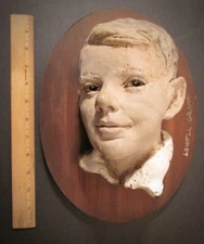 Video! LOWELL GRANT (1920-1977) ~ 3-D PAINTED PLASTER WALL SCULPTURE of a BOY #2