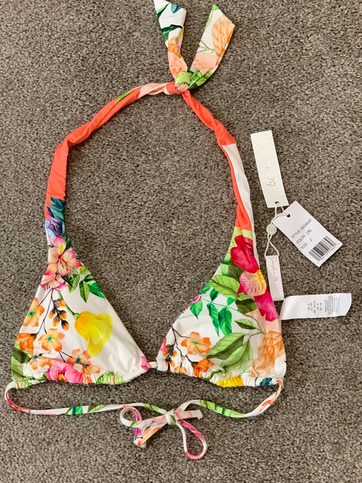 Sunshine 79 Koralle Blumen Bikini Oberteil Badeanzug, Weiß Into The Garden Damen Gr. 2