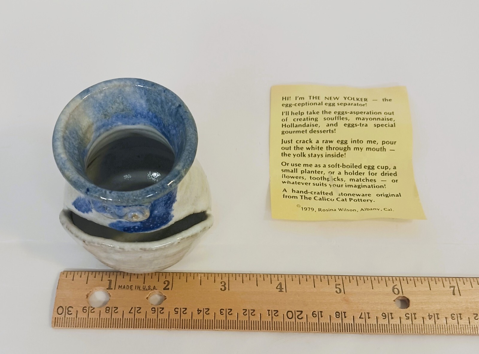 Rare Vtg 1970's The New Yolker Signed Rosina Pottery Egg Separator Stoneware NOS