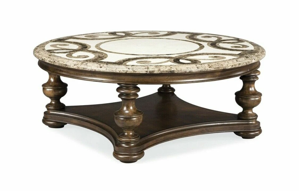 Mesa de centro redonda Thomasville Furniture Hills of Tuscany Trebbiano con tapa de mármol Foto 2 de 2